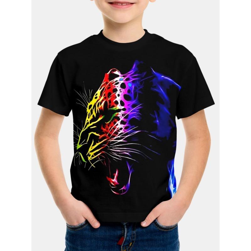 Color Blocked Short Sleeved 3D Digital Printed T-shirt for Children Shirt