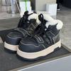 Scarpe alte con plateau, sneakers calde in peluche da donna con lacci, lana ispessita, scarpe grandi alla moda in cotone, stivali da neve vintage