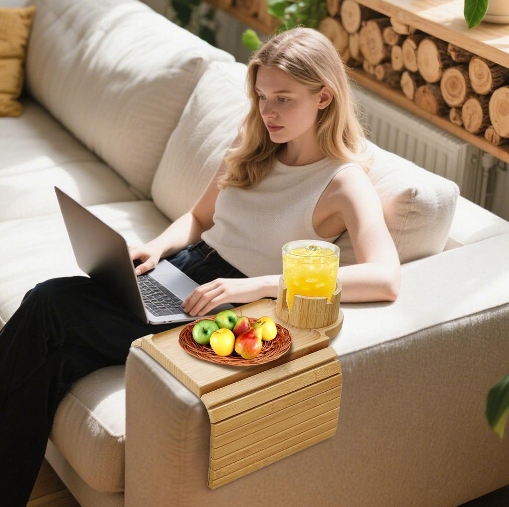 Couch Arm Tray Table, Foldable Sofa Armrest Tray Table For Couch, Flexible And Anti-Slip Couch Arm Cup Holder Tray, Portable Sofa Arm Table Tray F