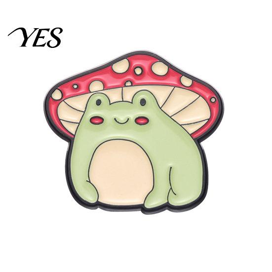 Niche Style Enamel Pin Brooch Pin, Frog Mushroom Design Lapel Glaze Bright Color Badge Soft Healing with Standard Safety Versatile for Clothing A