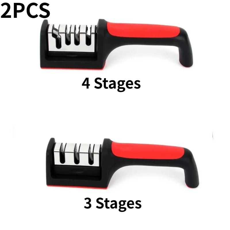 Household Knife Sharpening Tool Kitchen Cutter Knife Sharpener Multifunctional Handheld 3-1 Sharpening Stool Tool Non Slip Base