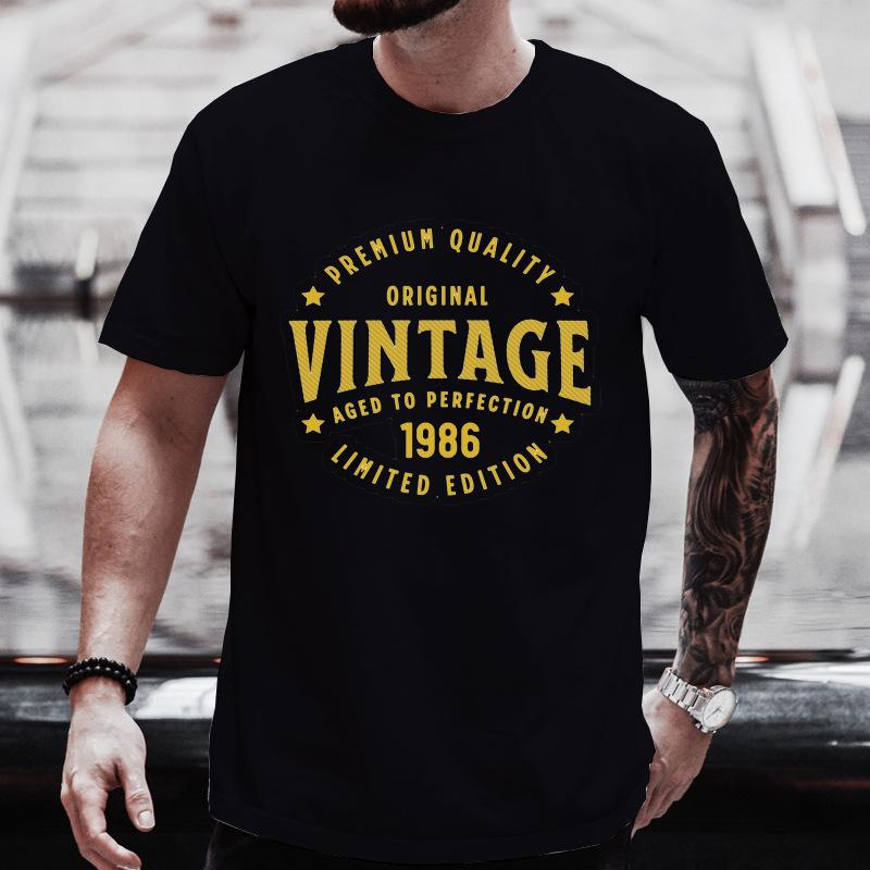 Unisex T-Shirt mit Rundhalsausschnitt Hergestellt 1986 Kassettenband Grafik-T-Shirt Retro Vintage Geburtstag Lässiges Kurzarm-Oberteil Für Musikgeschenk Tragen