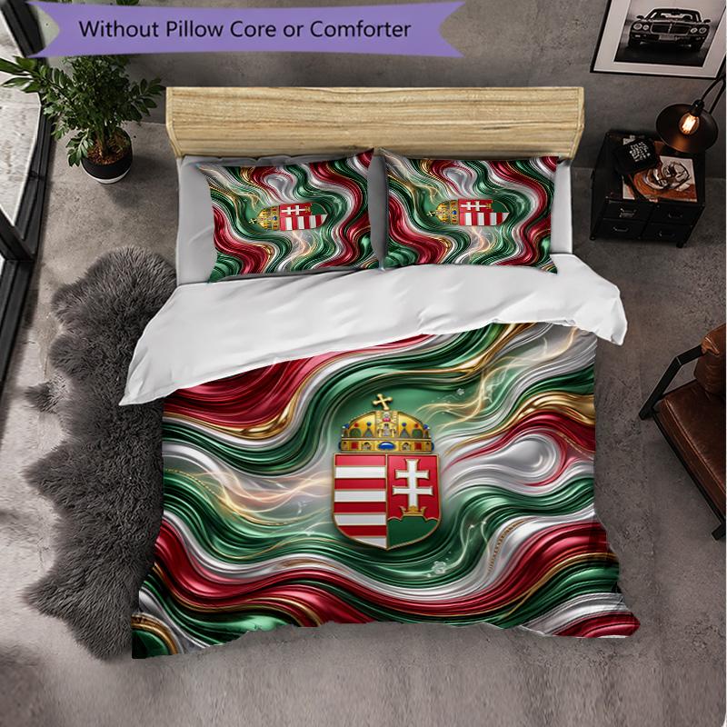 Hungary Football Pattern 3 Pieces Bedding Set Soft Microfiber Duvet Cover with Pillow Cases for Bedroom