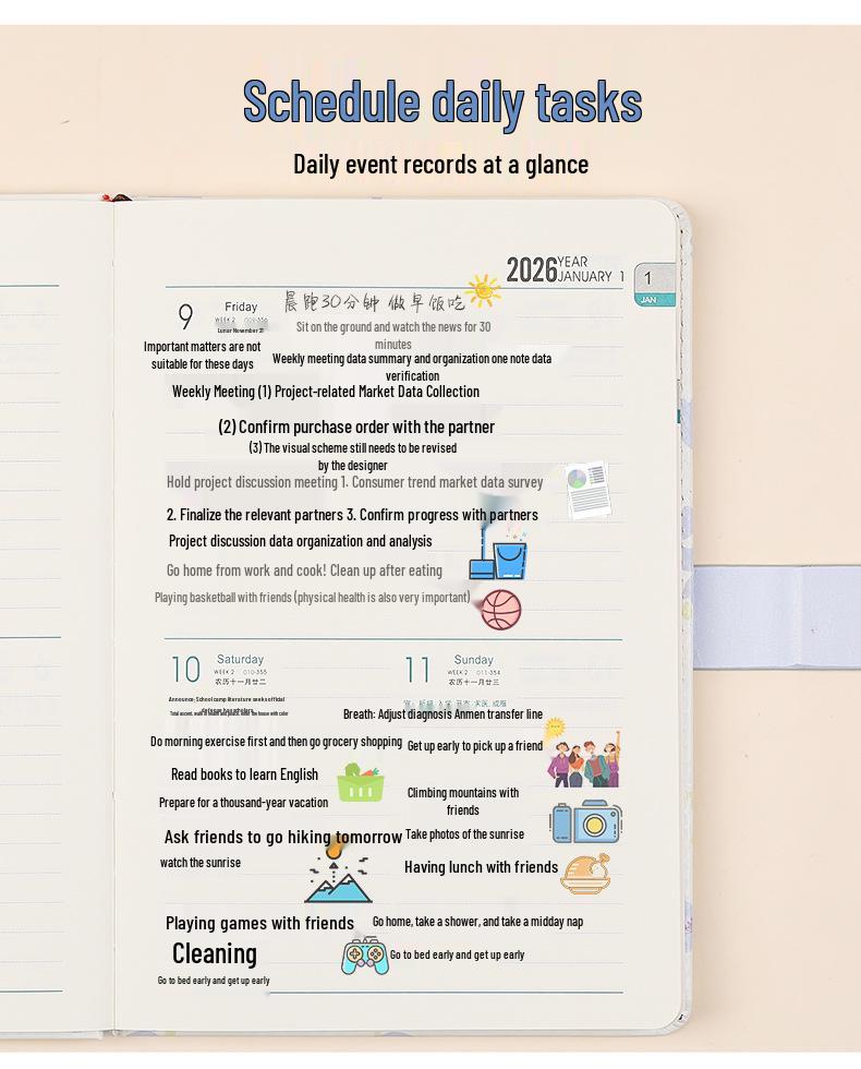 2026 Floral Agenda: Daily Planner & Weekly Calendar Notebook for Time Management Efficiency