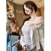 Pure Desire Pink One-Shoulder Bow Lace Top - Sweet & Spicy Autumn/Winter Women's Base Layer