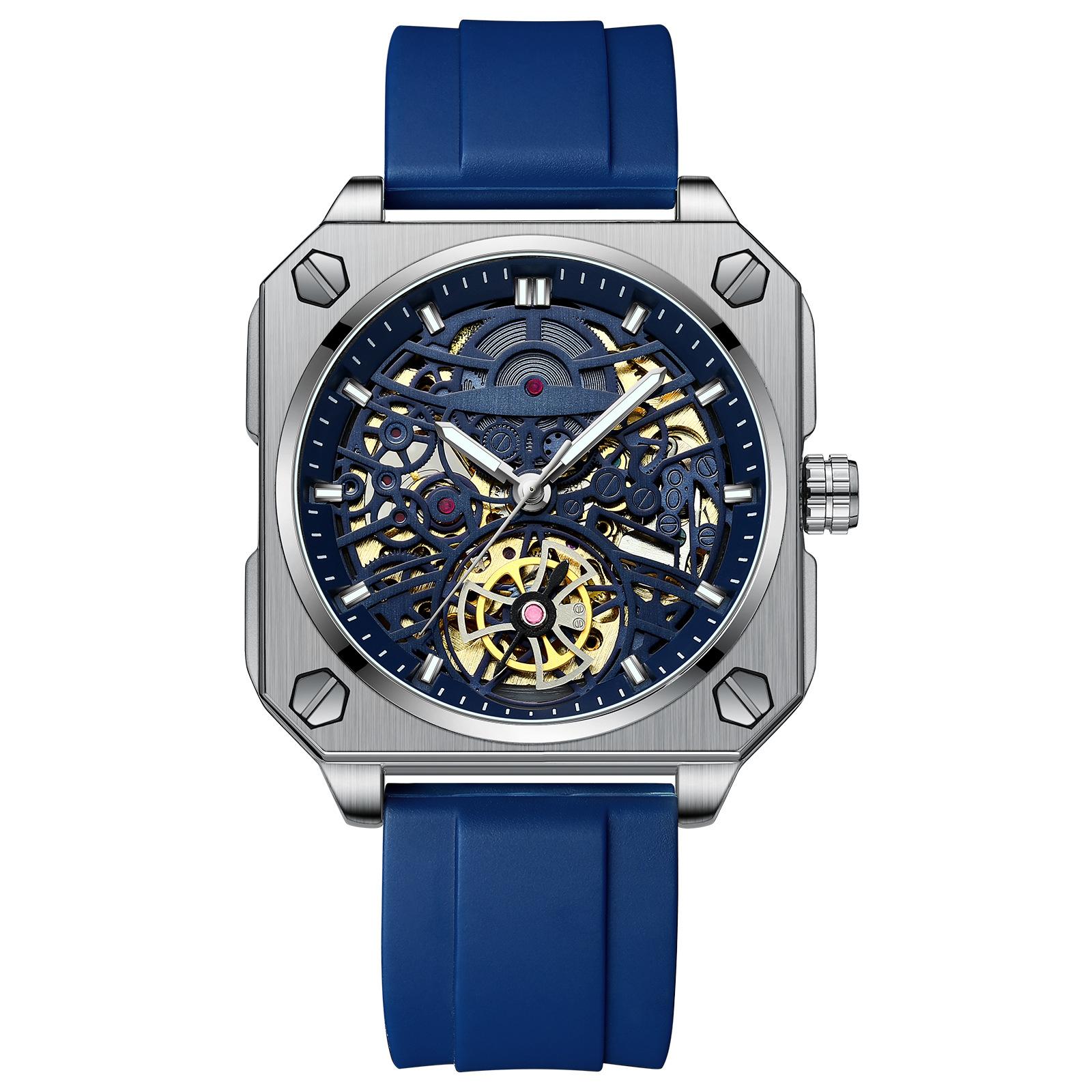 

Fashion Casual Automatic Watch 3D Skeleton Hollow Mens Wristwatches Luminous Military Watches Tourbillon Mechanical Square Clock