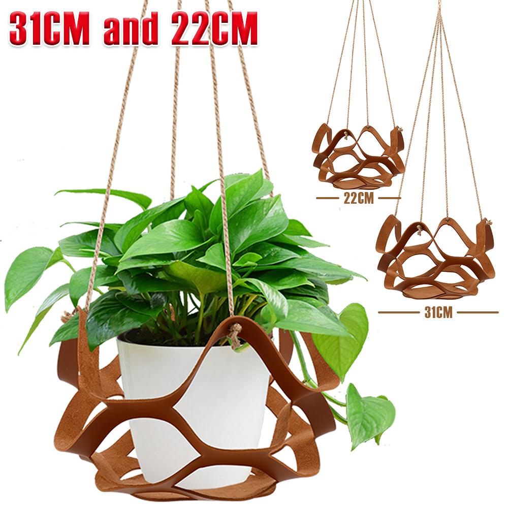 2 ks Závěsný košík na rostliny PU kůže Vnitřní Venkovní Závěsný koš Držák na květináč 31CM a 22CM Dekorativní stojan na květináč