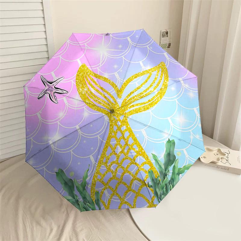 

1PC Mermaid Tail Starfish Umbrella-8-Rib Reinforced Portable Folding Travel Suitable for All Seasons Outdoor Daily Use-Z0482