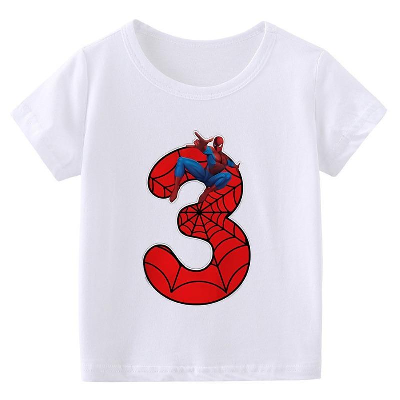 Summer New Children's 1-9 Years Old Birthday Number Cartoon Print T-Shirt Parent-Child Short Sleeve Boys and Girls