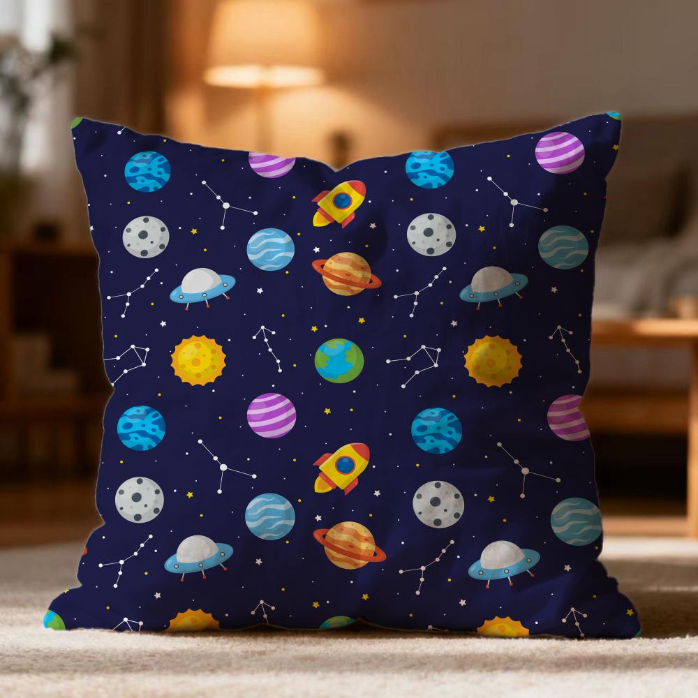 Fashion O-Oouter Space Cartooned Cushion Cover Soft Washable Pillow Case Multi-Scene for Couch Bed Travel Office Use