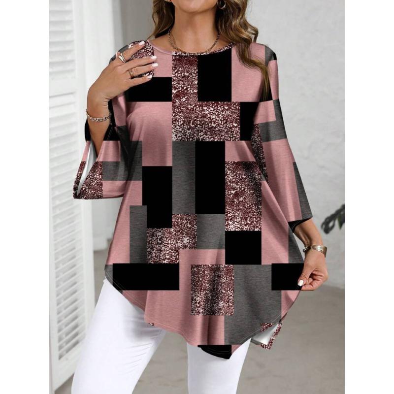 Loose Women Tunic Denim Floral Graphic 3/4 Sleeve With Pockets