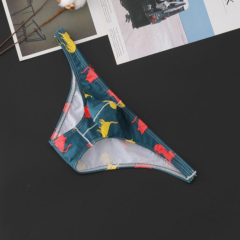 

Men s Cotton Triangle Underwear Breathable Printed Low Waist Narrow Edge Sexy Youth Sports Cotton Underwear 2XL темно-зеленого