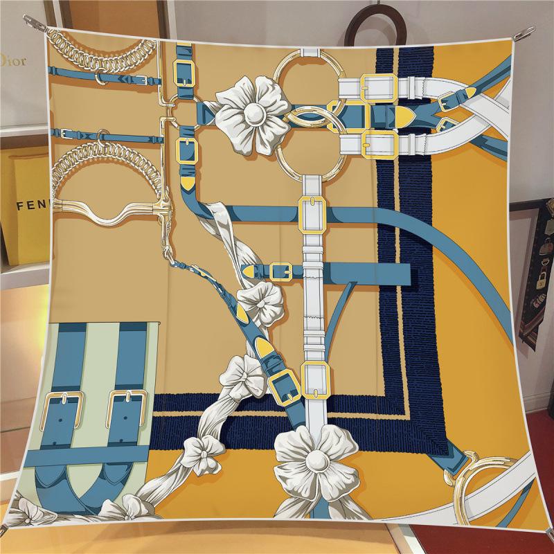 Spring New 90Cm Square Scarf Handmade Desktop Twill Silk High-End Shawl Headscarf Machine Curling Women Fashion Trend