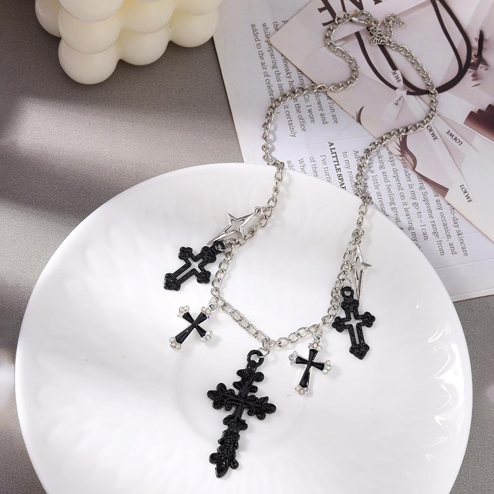 Cool Cross Pendant Necklace for Women Men Metal Punk Choker Necklaces Chain Hip Hop Jewelry Gifts