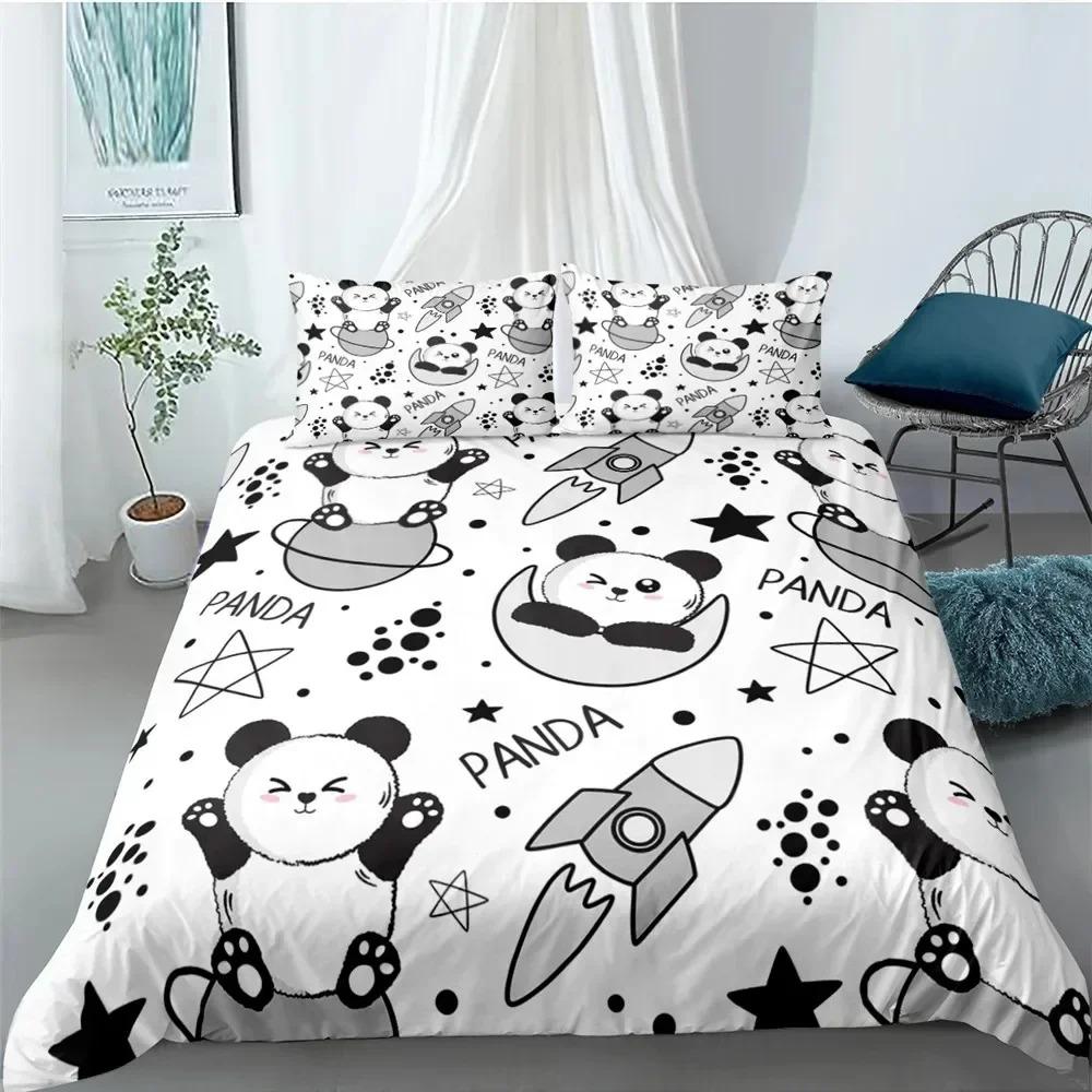 Cartoon Cute Panda Polyester Bedding Sets Child Kids Covers Boys Bed Linen Set For Teens King Size Bedding Set