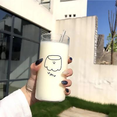 400ml Glasmugg i koreansk stil med sugrör Drickflaska Frukost Mjölkkopp Kreativa glaskoppar Öl Kaffemugg Vattenkoppar Dricksglas