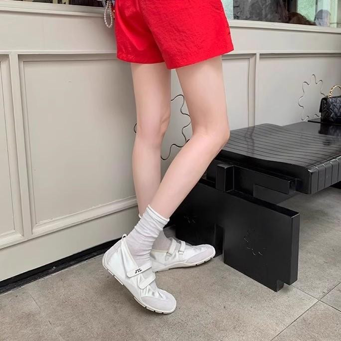 Leather Mary Jane Shoes Women'S Summer Velcro Inner Height Increasing Ballet Shoes Versatile Casual Sports Shoes