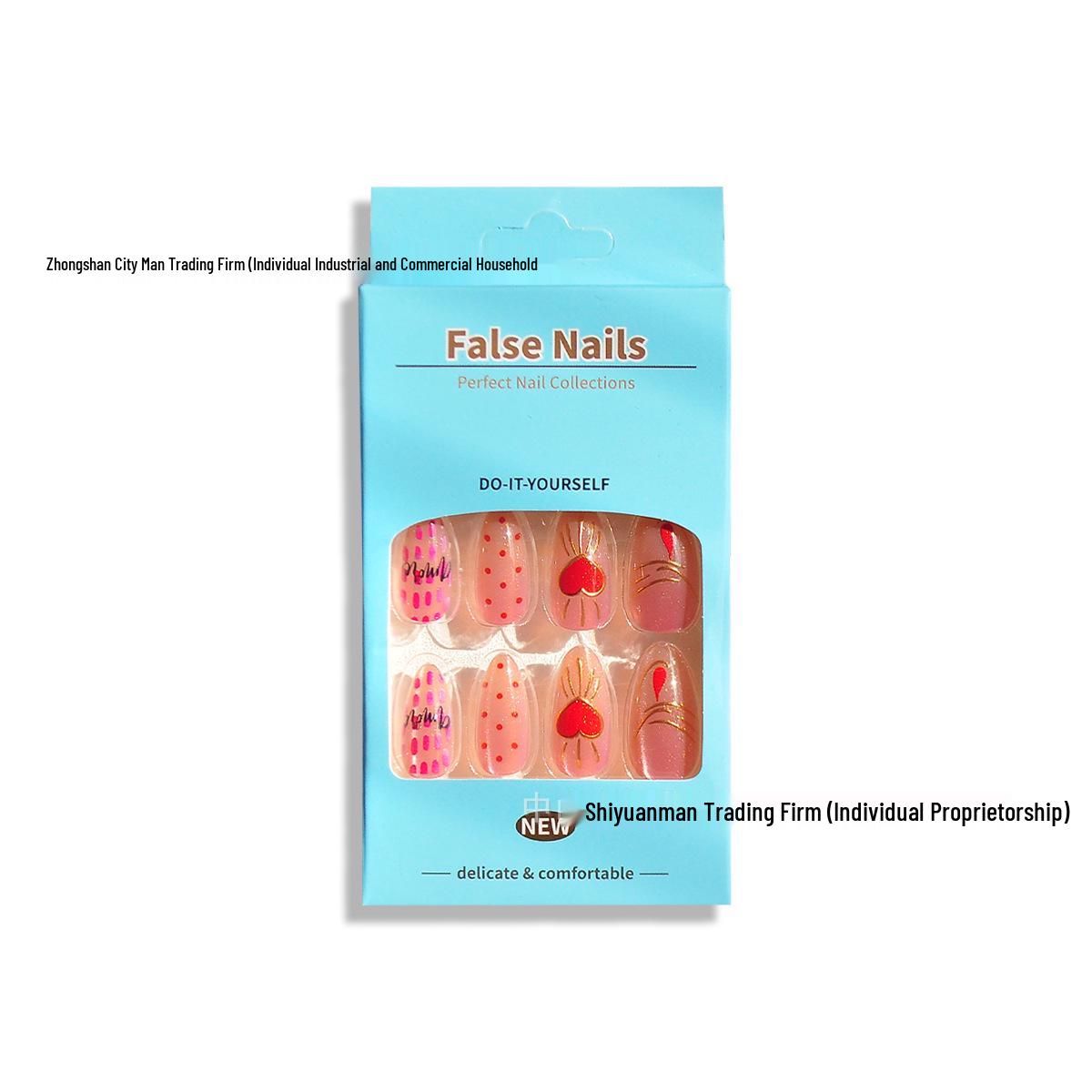 Gradient Pink Cat Eye Gold-Heart Polka Dot Nail Tips - 24 Pieces