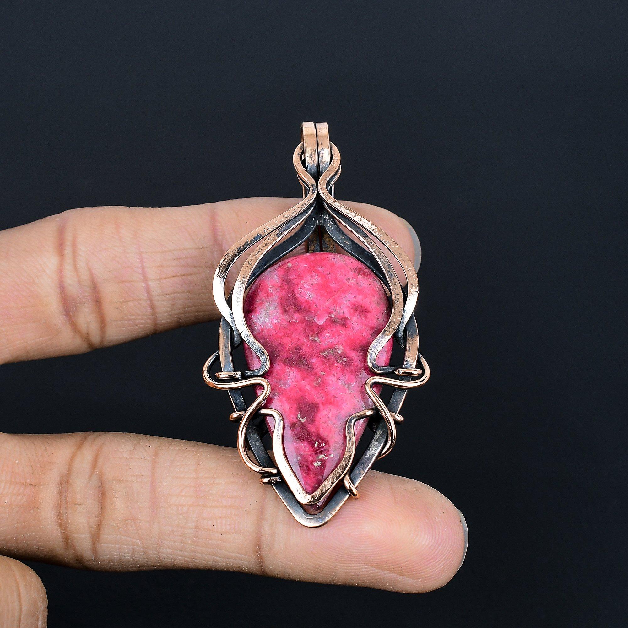 

Pink Thulite Pendant Gemstone Jewelry, 999 Copper Wire Wrapped Pendant, Handmade Jewelry Birthstone Pendant, Gift For Him 2.25 Inches