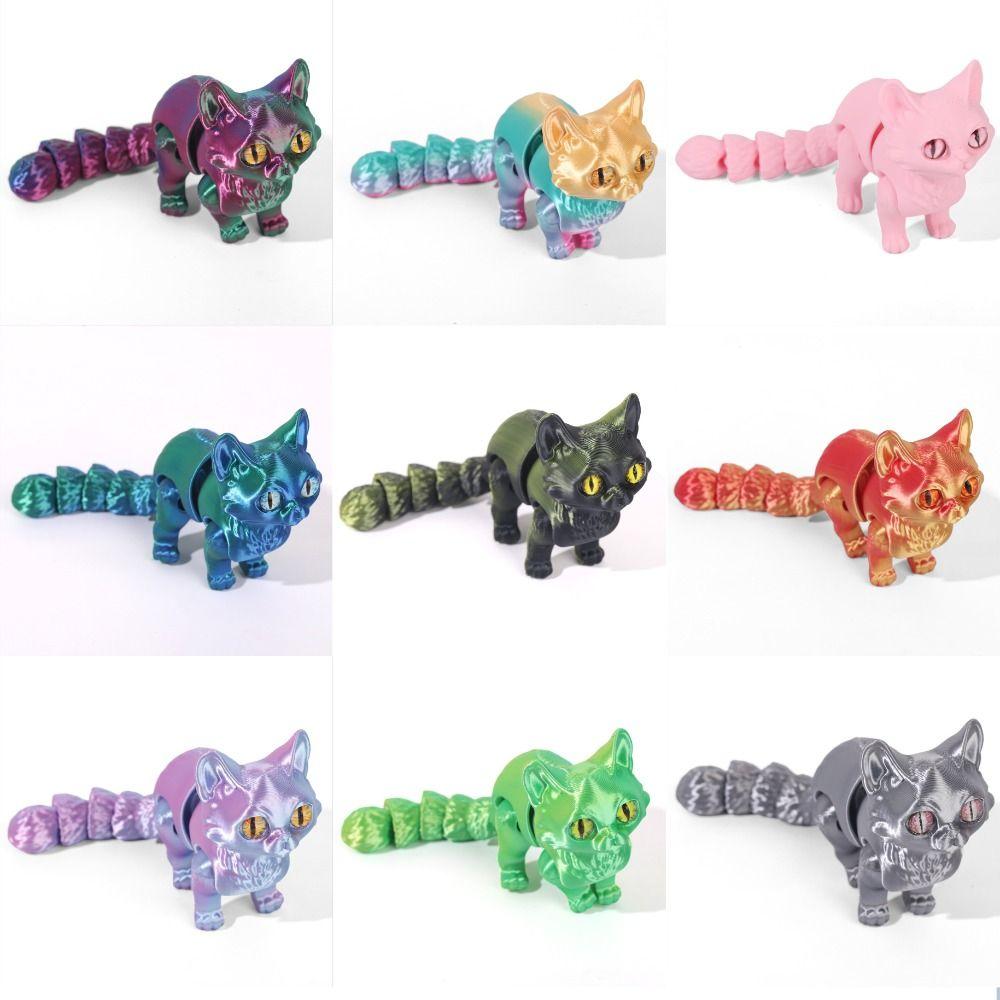 Plastic Material Articulated Cats Doll Big Eyes Cute Cat Figure 3D Printed Cat Model Home Decor