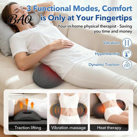 Adjustable Back Support for Car 3-in-1 Lumbar Pillow, Triple Fusion Lower Massager with Heat, Vibration, Electric Orthopedic Spine Alignment Pad Lift,