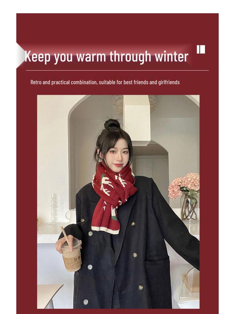 Korean Style Women's Cute Reindeer Knit Scarf: Soft, Versatile Neck Warmer for Autumn and Winter