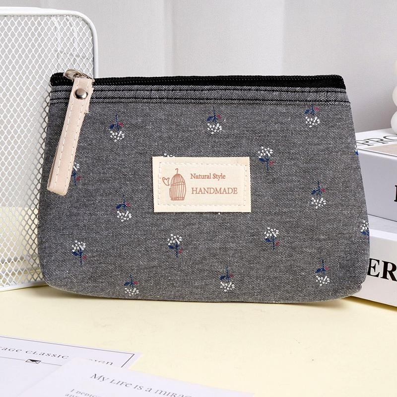 1Pc Storage Bags Cute Toiletry Organizer Purse Rectangle Canvas Small Cosmetic Bag Coin Purse Floral Prints