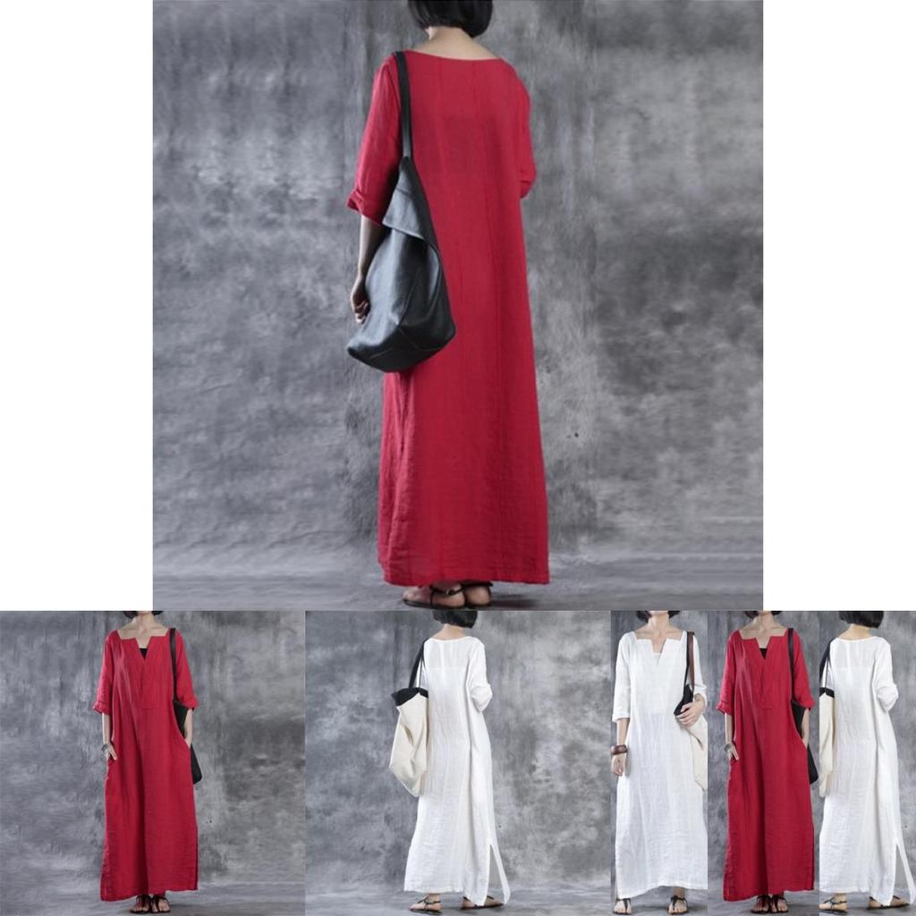 Women Simple Fashion Loose Baggy Long Maxi Dress Half Sleeve Split Plus Size For Effortless Elegance
