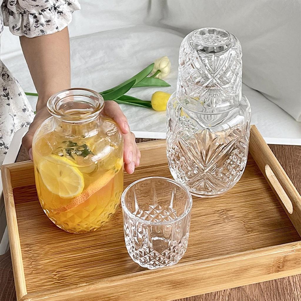 Retro Thick Glass Water Cold Kettle Juice Glass Coffee Cup Water Glass Set Bedside Night Carafe Drinkware for Midnight Drink