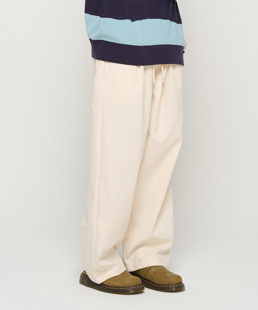 CARGOBROS Double-Pleat Linen Wide Elastic Pants (Ivory)