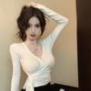 Pure Desire Hot Girl Sexy Breast Revealing V-Neck Top Women's Autumn Waist-tie Bottoming Shirt Fashionable Lace Inner Top