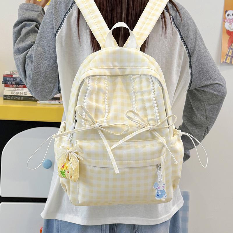 Schoolbag Mori small fresh plaid schoolbag large capacity cute soft cute bow student backpack light travel backpack