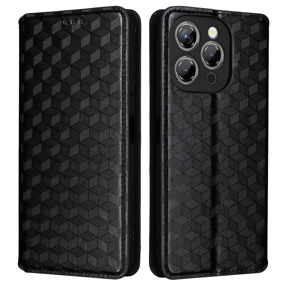 

Для Oukitel P1 Чехол-кошелек Ромбовидный оттиск Кожаный чехол для телефона Black