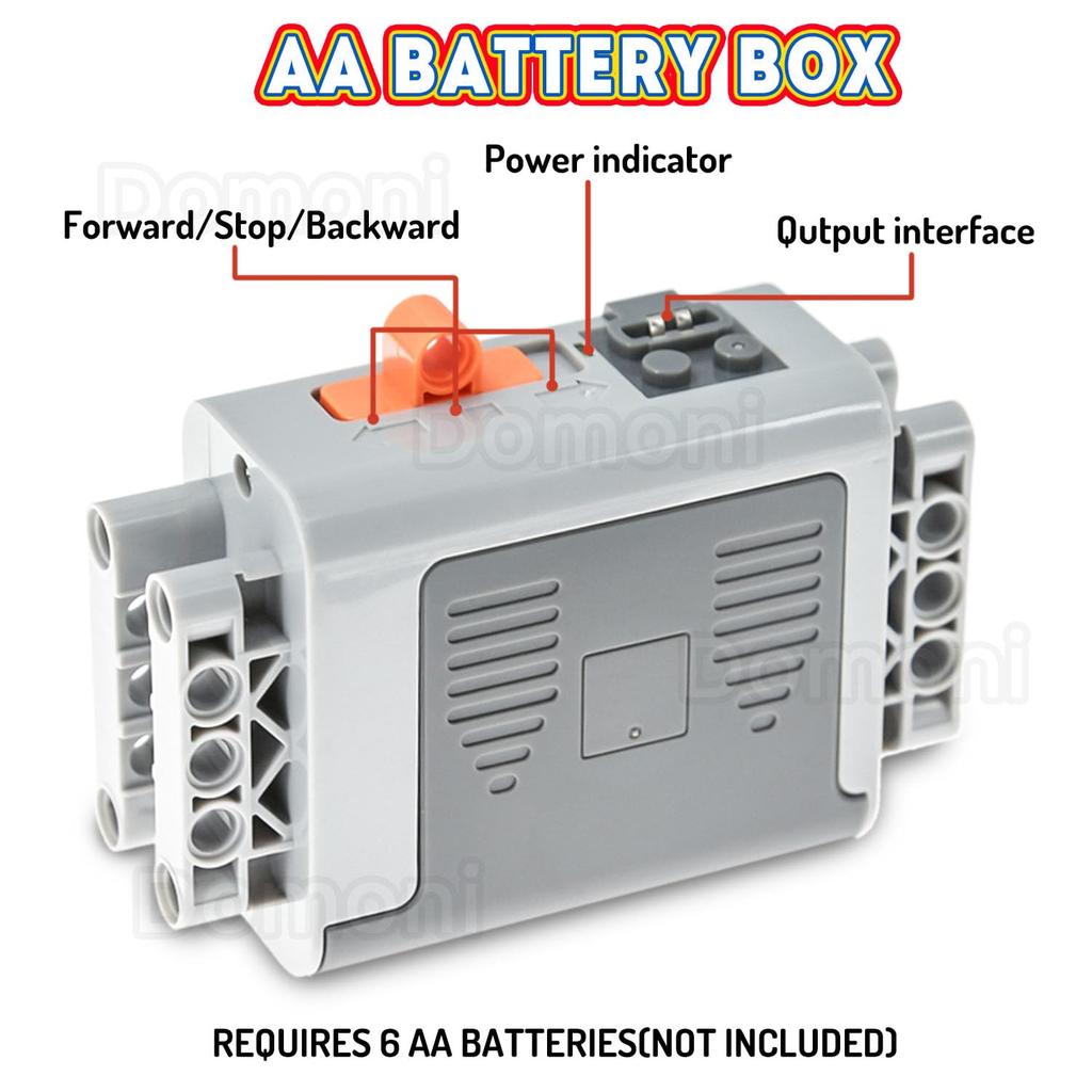 LEGO Technic Motor Power Function 5-in-1 Kit: Medium Motor (8883), AA Battery Box (8881), Remote Control (8885), IR Receiver (8884), and more.