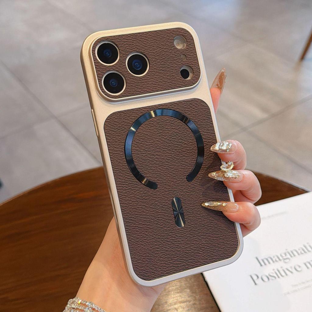 iPhone 14/15/16/17 Pro Max Magnetic Leather Texture Drop-Proof Protective Case