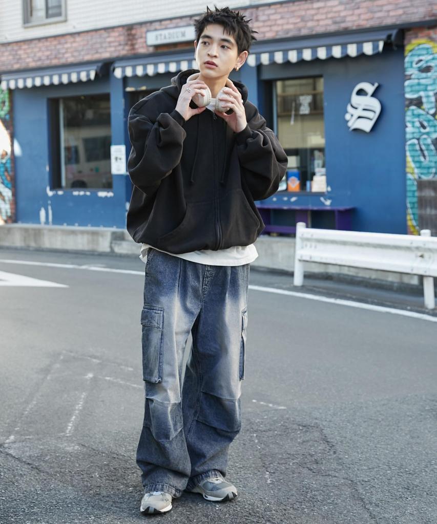 WEGO Medium Denim Easy Cargo Wide Leg Korean Medium Medium Denim Men's Pants, Pants, Streetwear, Sports, Outdoor, Style, Spring, Summer, Autumn,