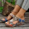 Dámské nadměrné letní nové sandály jednobarevné květinové s otevřenou špičkou na klínku s rybí tlamou
