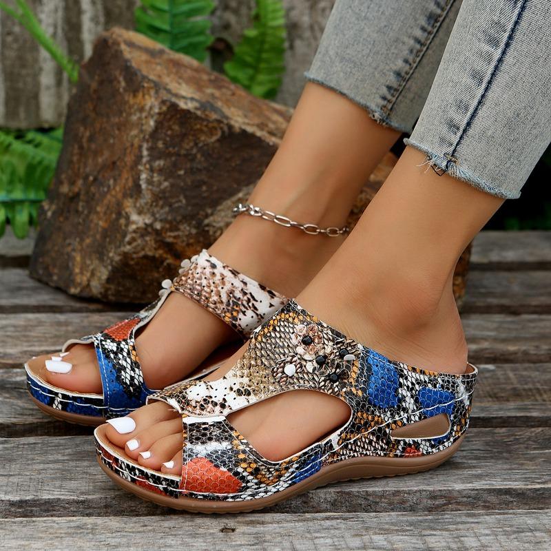 Dámské nadměrné letní nové sandály jednobarevné květinové s otevřenou špičkou na klínku s rybí tlamou