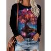 Womens Loose Fit Long Sleeve Round Neck Tee With 3D Peacock Cat Print - Milk Silk Fabric 2025 Casual Top