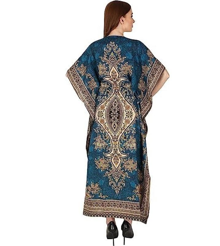 TreegoArt Fashion Women's Polyester Long Kaftan Caftan Printed Adjustable Boho Dress Nightwear Maxi Gown