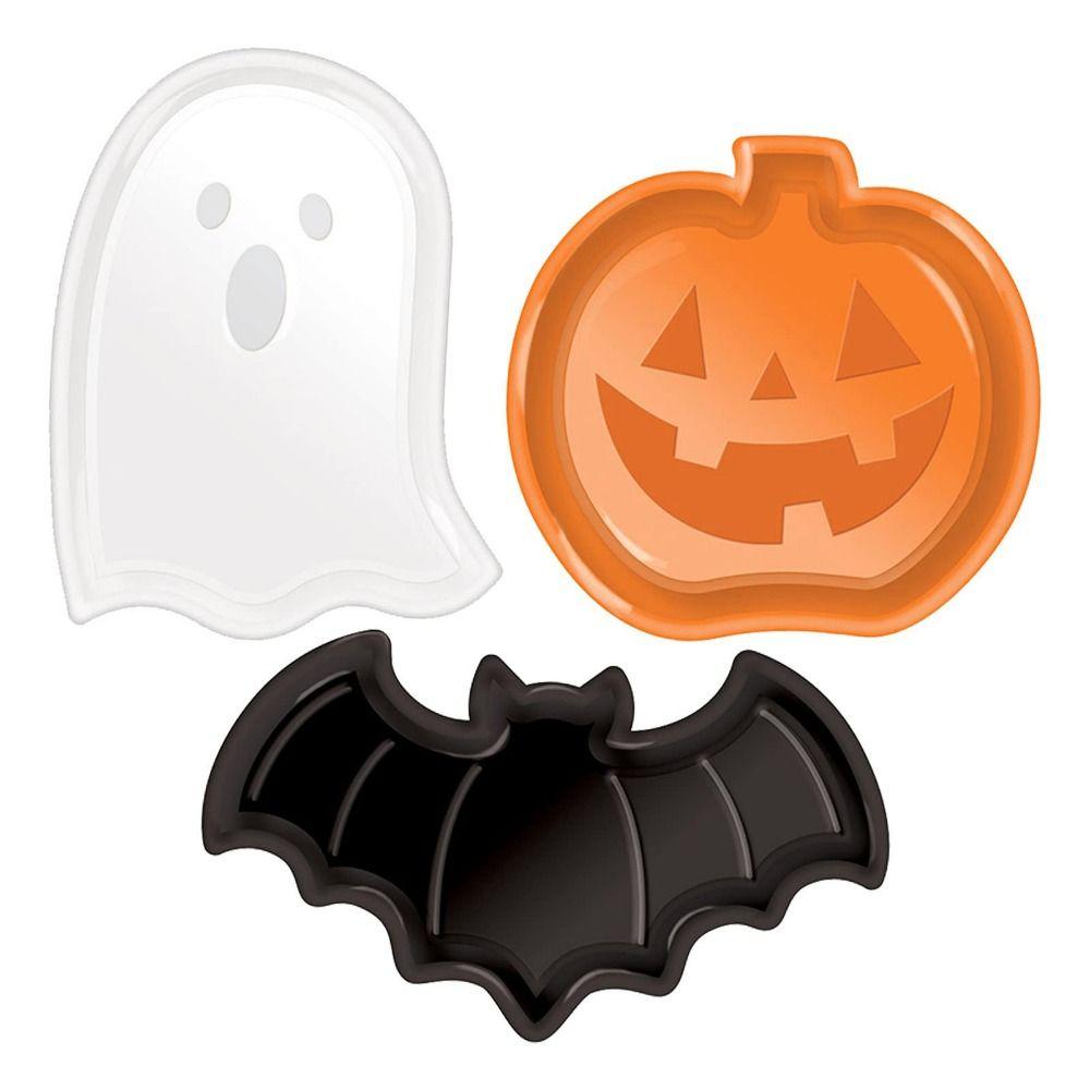 3Pcs Plastic Spooky Pumpkin Snack Tray Bright Colors Halloween Cookie Tray Candies Chocolates Nuts