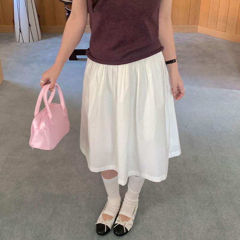 13th Row Korean Style Pleated Elastic Waist Skirt - Spring Collection Small белый
