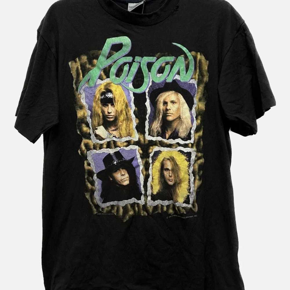 

1990 Poison 034Flesh and Blood Tour034 Black Short Sleeve Unisex Shirt S5XL KH7410 Unisex T-Shirt XL