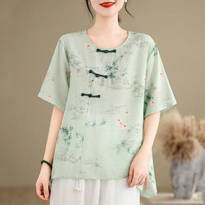 Maglietta estiva da donna, a maniche corte, oversize, in cotone, vintage, floreale, casual, ampia