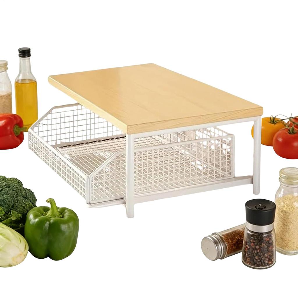 Kitchen Vegetable Storage Rack Vertical 2-Tier Organizer Rack Iron Standing Storage Shelves Drawer Fruit Storage Rack