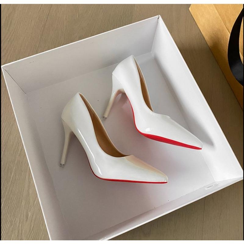

Мода 2025Белый Черный Сексуальная Шпилька Классические Туфли-лодочки Вечеринка Свадьба Мода Острый Носок Красная Подошва Одинарная Обувь 40 белый