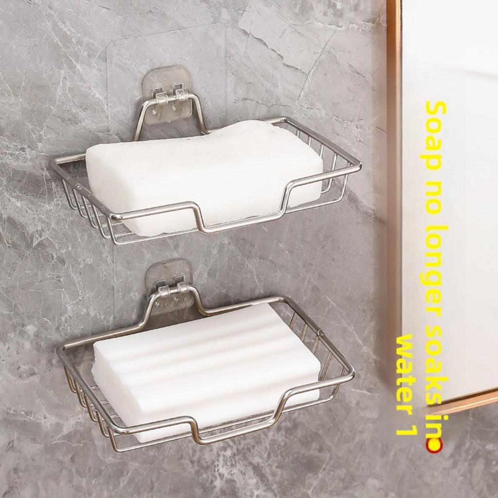 Non Perforated Reinforced Stainless Steel Soap Holder with No Trace Stickers, Bathroom Soap Holder, Soap Box, Drain Rack, Thickened
