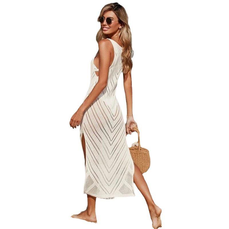 2025 European & American Knit Crochet Beach Cover-up: Sexy, Hollow Out, Sunscreen Cardigan for Seaside Vacations.