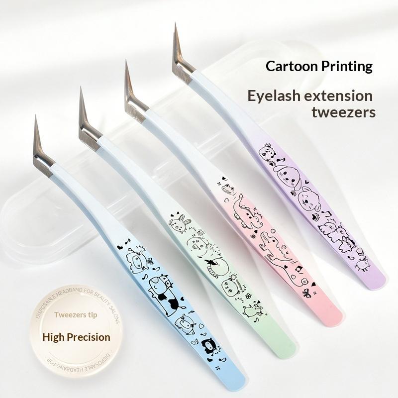 Cartoon Print False Eyelash Tweezers Stainless Steel Curved Professional 3D Lashes Extension Tweezer Makeup Tools