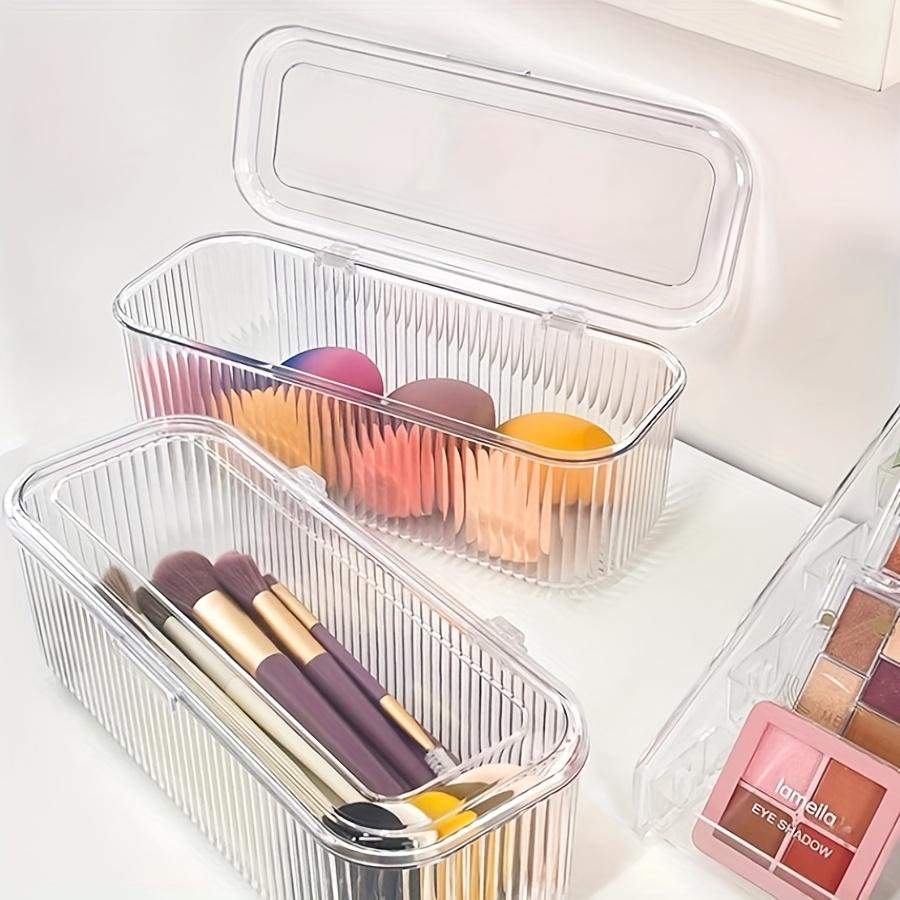 Clear Acrylic Makeup Organizer, Dust-Proof Flip Top Lid Storage for Brushes & Lipsticks. Portable Cosmetic Box.